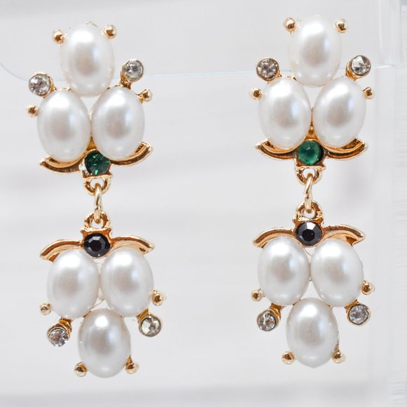 1.75" Drop Dangle Pearl Green/Dark Stone Earrings - Picture 7 of 13